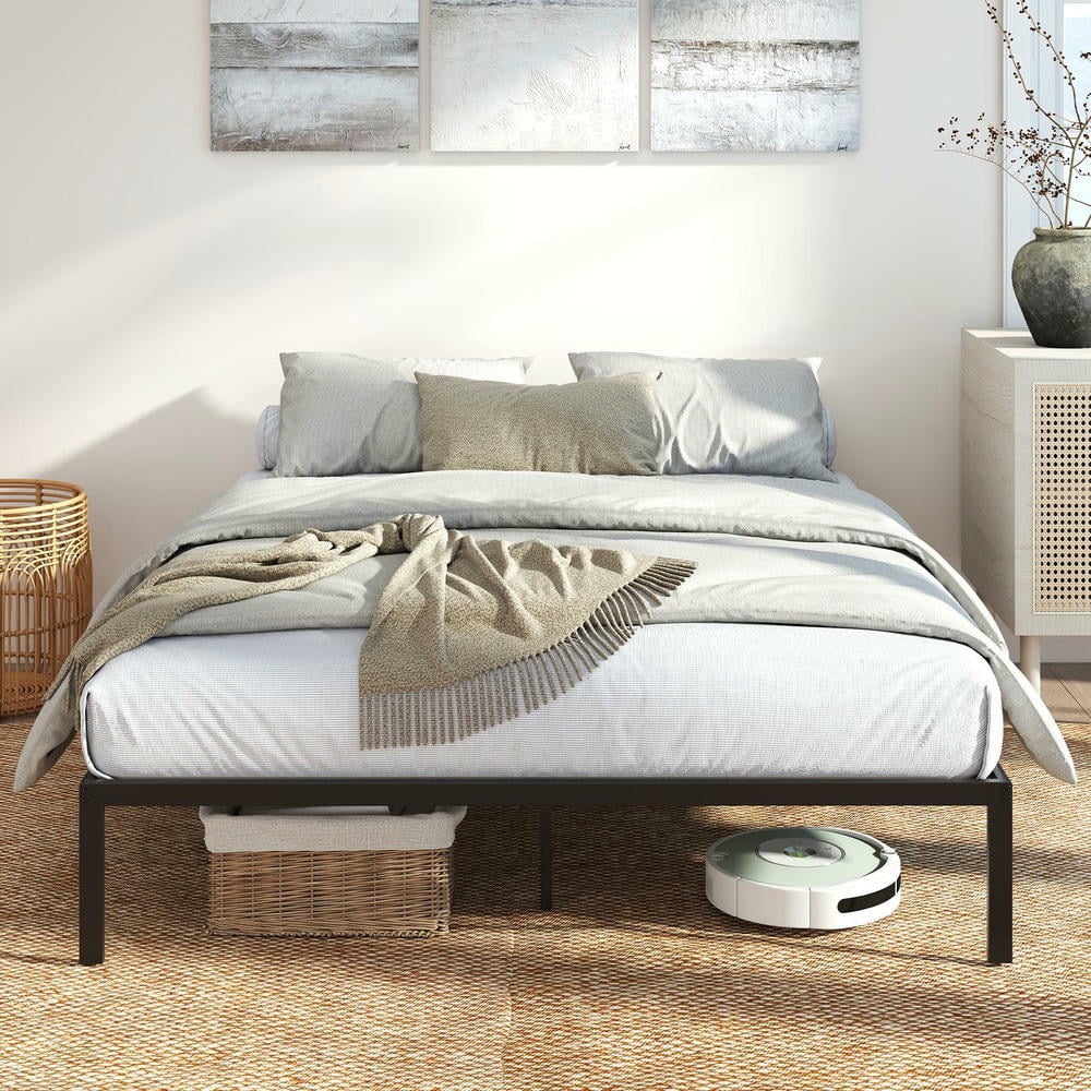 Barara King Queen Size Metal Bed Frame with Heavy Duty Support Slats Mattress Foundation, Bed Frame Mattress Foundation for Apartment, Bedroom, Black