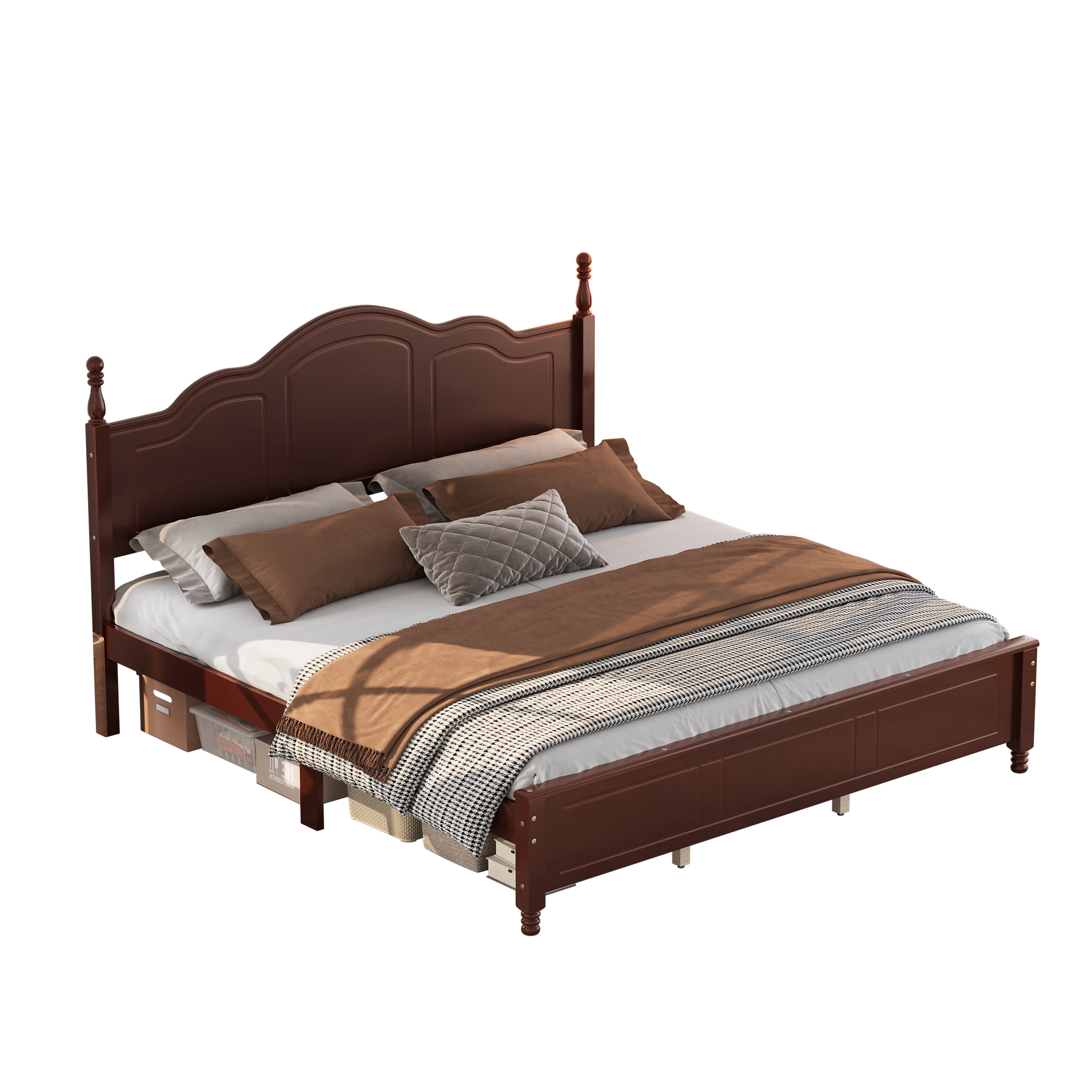 Euroco Wood King Size Platform Bed, Dark Walnut