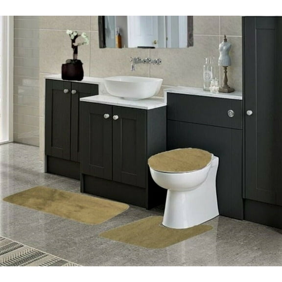 Set of 7 piece Taupe Color #6 bath mat rug Non Slip Soft Shaggy Chenille 1 Mat ,1 Contour Mat, 1 Lid Cover Plus 4pc Ceramic Accessories