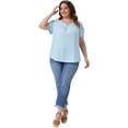 thumbnail image 3 of DARING DIVA Women's Plus Pleated Front Key Hole Neck Loose Fit Top 3X Sky Blue, 3 of 6