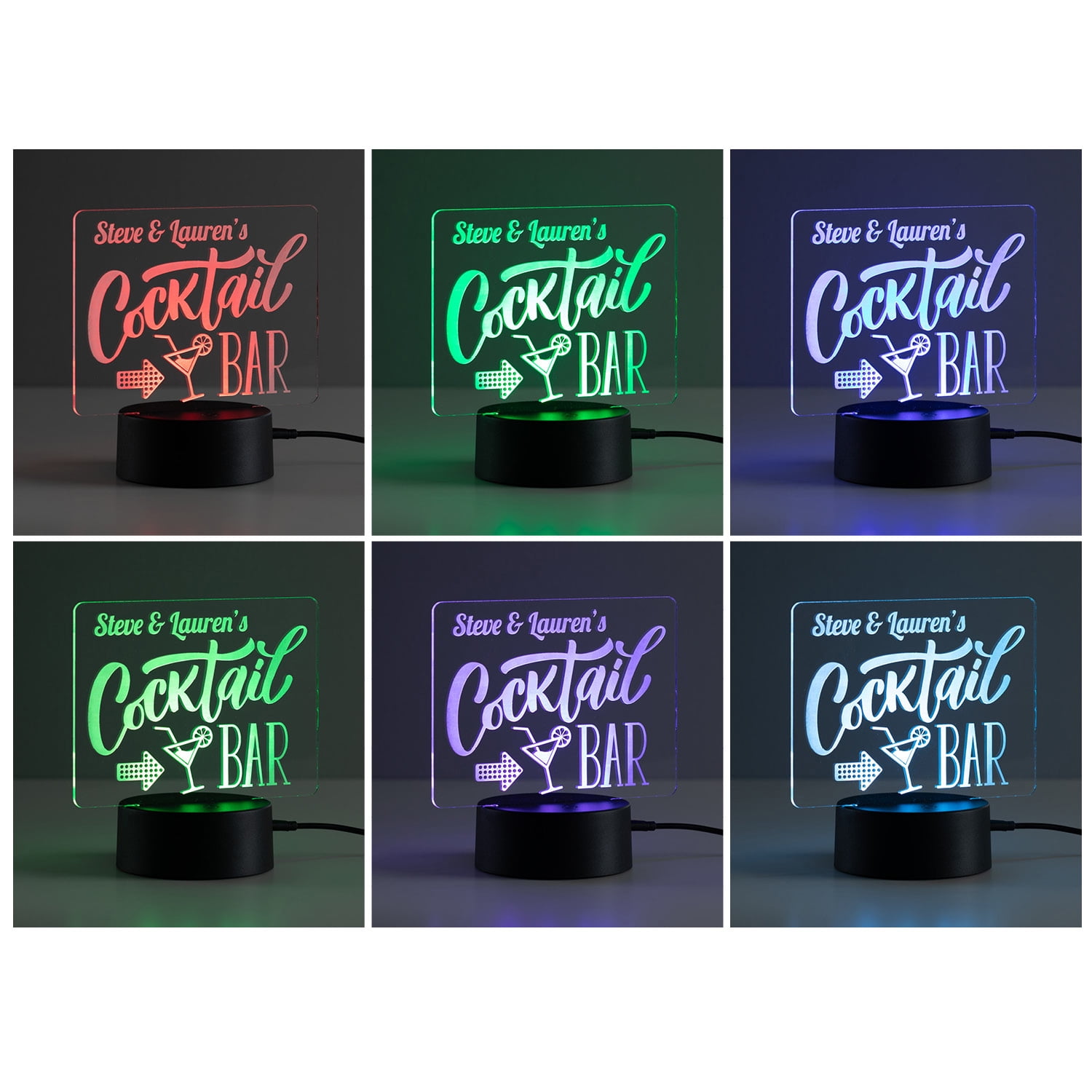 Personalized Planet Cocktail Bar Multicolor LED Light Display with Custom Personalization Laser Engraved on Acrylic Design Insert