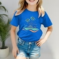thumbnail image 2 of Girls T Shirts Children Tropical Island Graphic Tee Short Sleeve Beach Daily Top Girls' Tops Blue 5-6 Years, 2 of 5