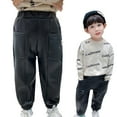 thumbnail image 2 of WOLLED Kids Winter Leather Pants Boys Thickened Leather Pants Toddler Padded Fleece Sweat Pants 2-12T Youth with Pockets Trousers, 2 of 8