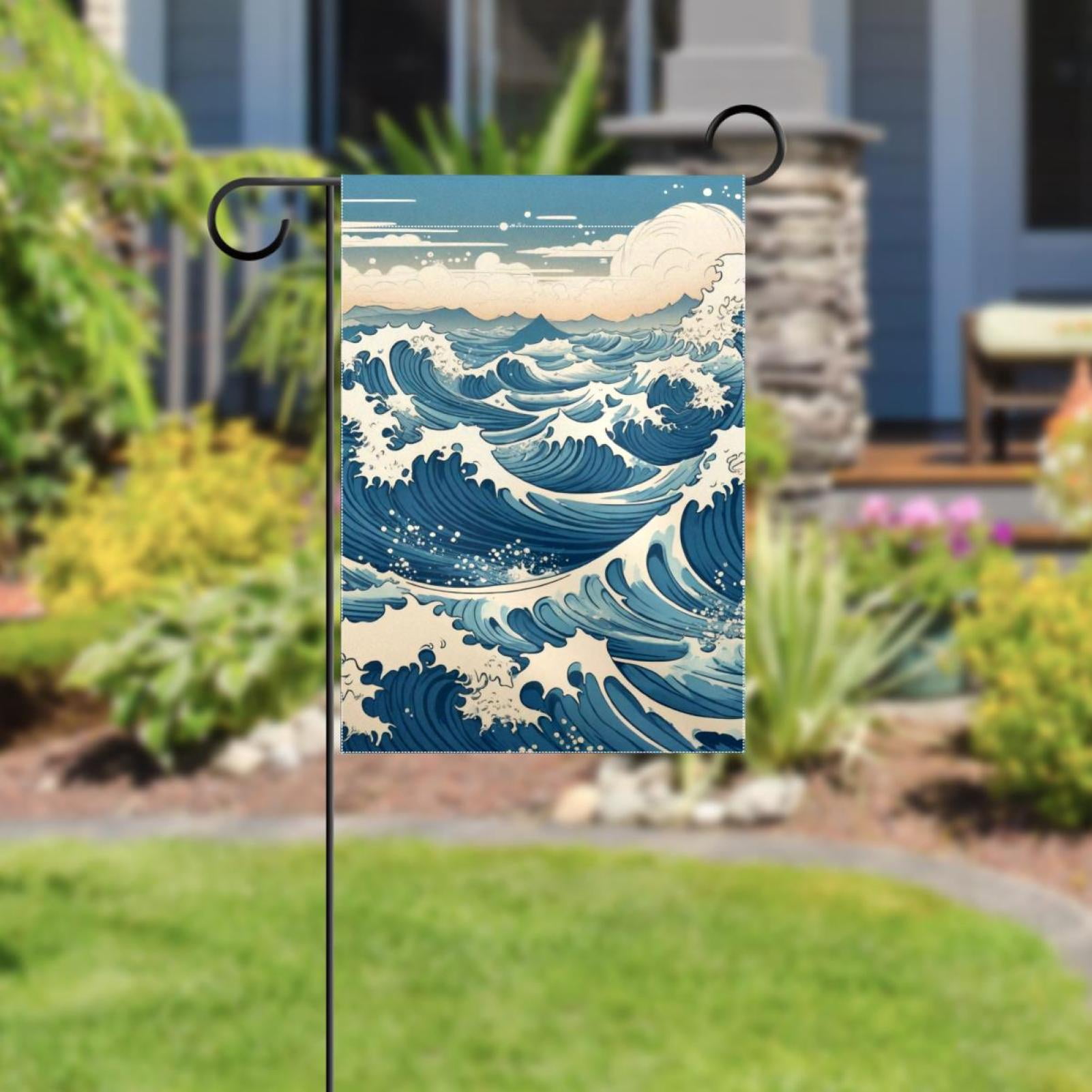Ocean Wave Double Sided Garden Flag Decorative Weather Resistant Yard Flag, Large DIY Vertical Flag for Farmhouse Patio Lawn, 28x40 Inch