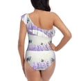 thumbnail image 6 of Yiaed Lavender and Butterfly Print Women One Piece Swimsuits Tummy Control One Shoulder Bathing Suits Pattern Ruffle Swimwear-Large, 6 of 8