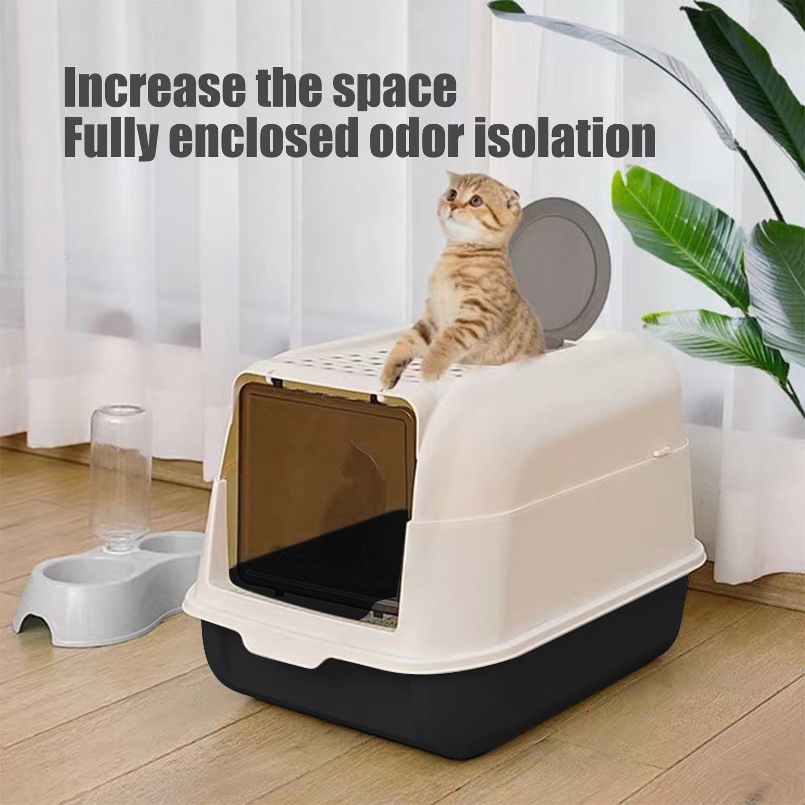 Large Enclosed Cat Litter Box with Lid, Superior Odor Control and Splash-Proof Design, Spacious Interior for Comfort, Includes Litter Scoop