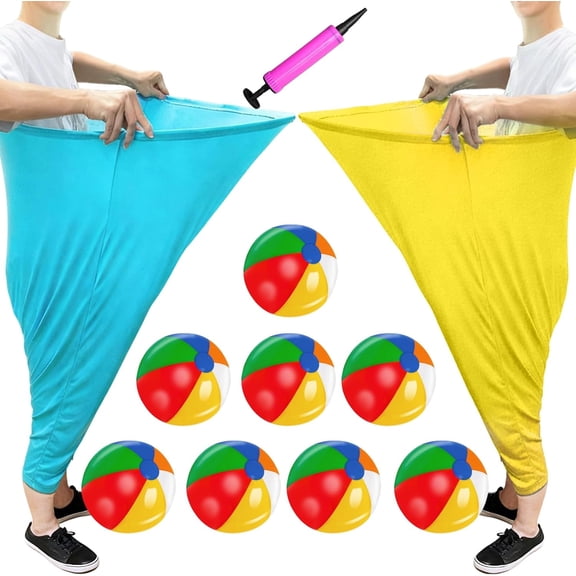 Natonhi 11pcs Small Granny Pants Yard Game Set - 2 Giant Pants with 8 Bouncy Balls & 1 Air Pump, Funny Outdoor Toss & Catch Game for Kids Adults, Family Reunion (22.83x30.7in)