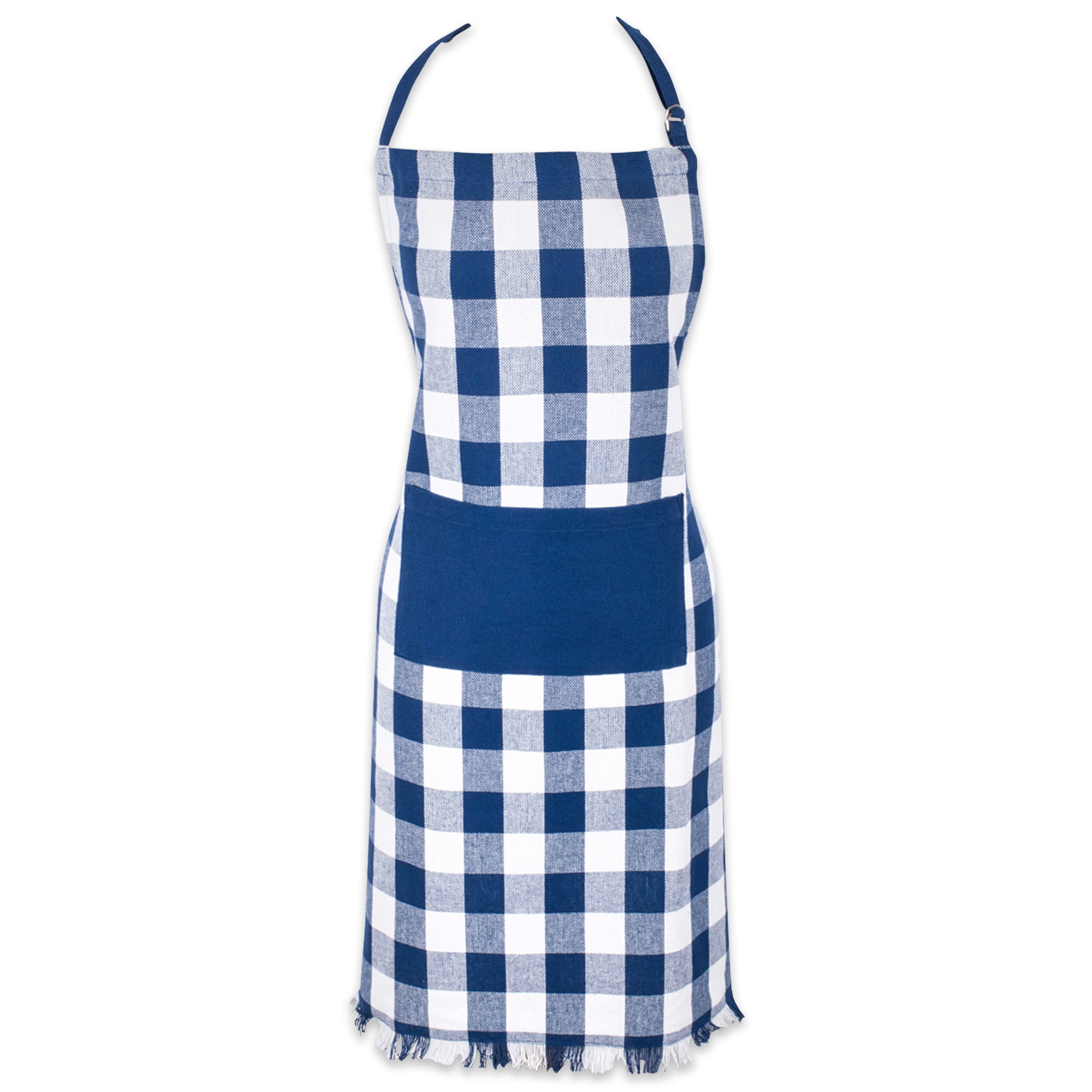 Design Imports Navy Heavyweight Check Fringed Chef Kitchen Apron, 32 ...