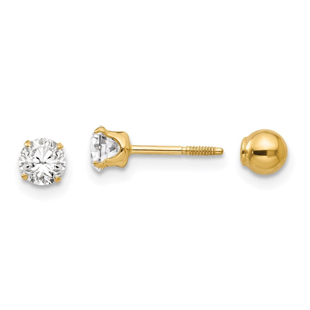 Diamond2Deal 14k Yellow Gold 4mm SquareCZ Basket Set Stud Earrings Ideal Gifts For Women 4x4mm