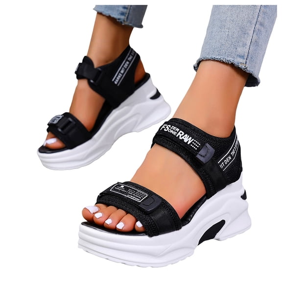 Dakaela Womens Platform Wedge Sandals Arch Support Orthopedic Hiking Sandals Open Toe Cushion Walking Summer Sports Shoes Black 6.5