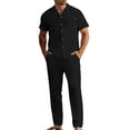 thumbnail image 2 of LEKWK 2 Piece Set for Men Short Sleeve Button Down Collared Tops and Straight Leg Pants Comfy Solid Summer Fashion Beach Vacation Casual Outfits, 2 of 8