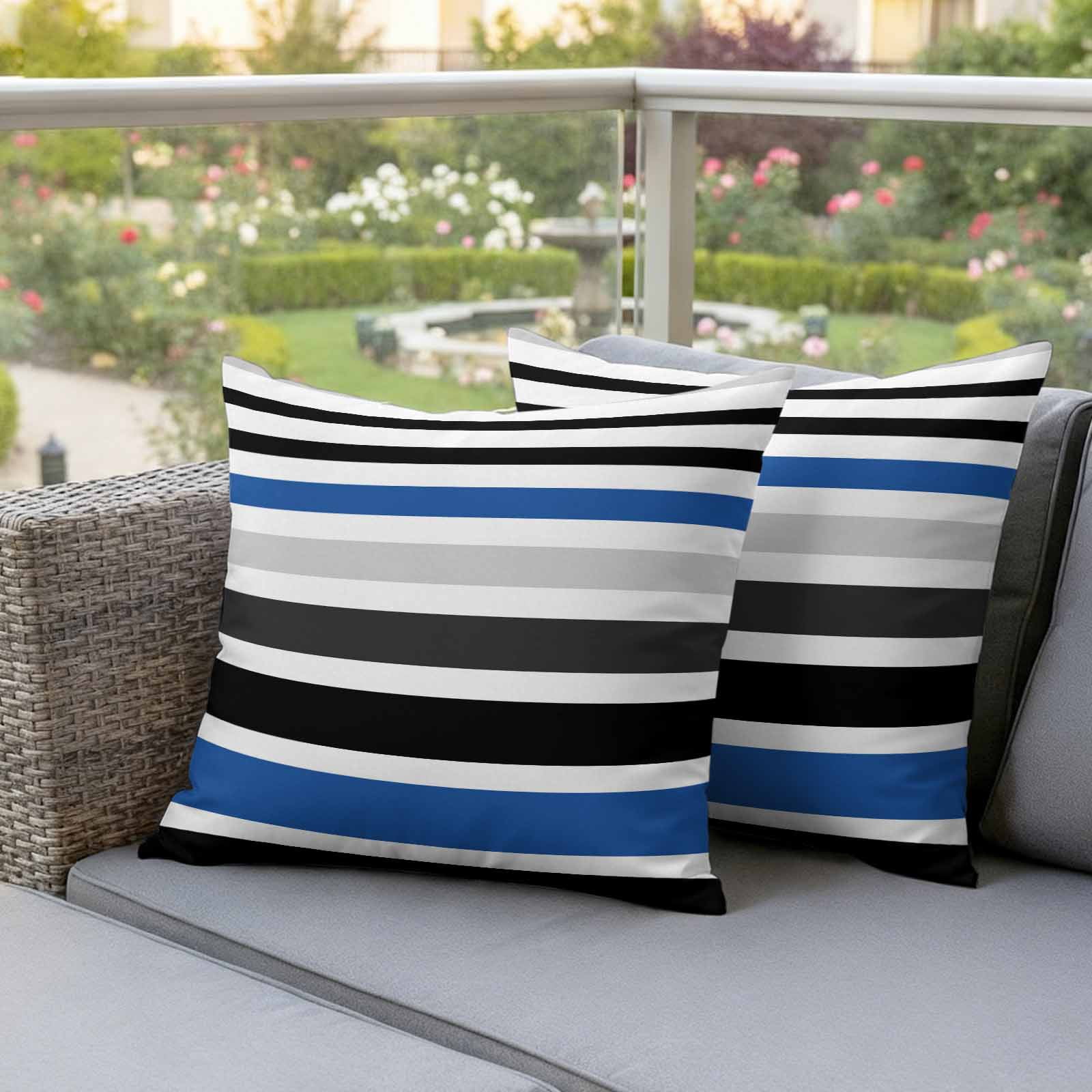 Navy Blue Black Stripe Outdoor Waterproof Pillow Covers, Modern Abstract Coarse Striped Decorative Square Throw Pillowcase Sofa Cushion Sham for Patio/Couch/Chair, 26"x26" 2 Pack