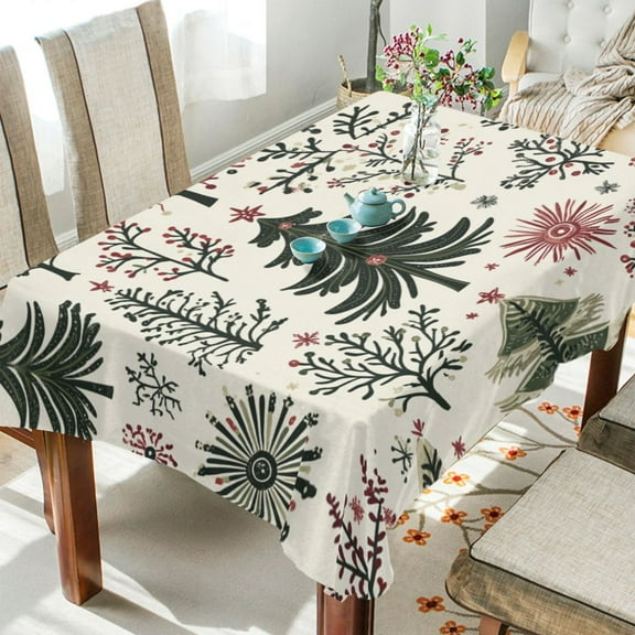 WOBOGO Christmas Folk Art Pattern Square Tablecloth 54×54in Polyester Fabric Tablecloth Washable Dust Resistant Wrinkle Resistant