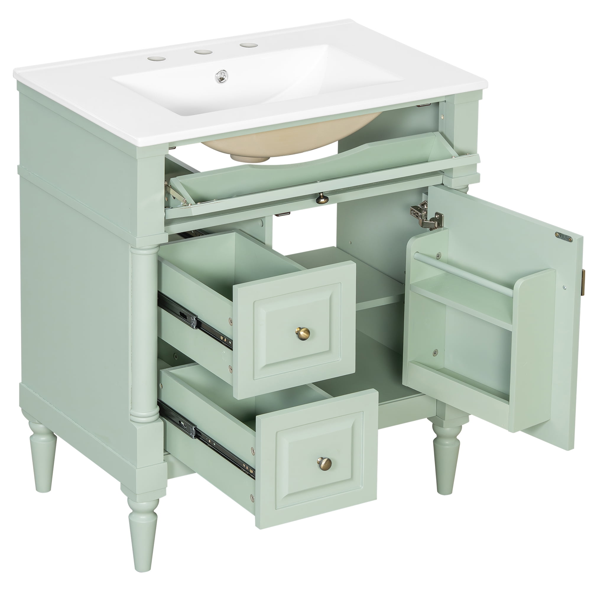 Alvantor 30" Bathroom Vanity with Ceramic Sink, Freestanding Storage Cabinet with Flip Drawers Green
