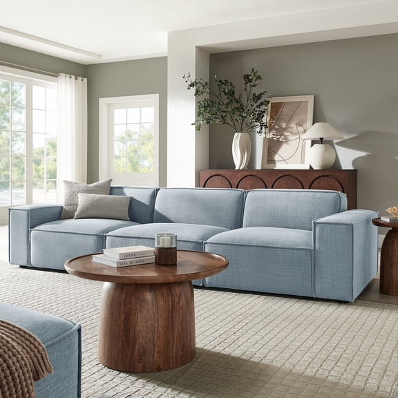 Restore 3-Piece Performance Fabric Upholstered Modular Sofa Set in Sky