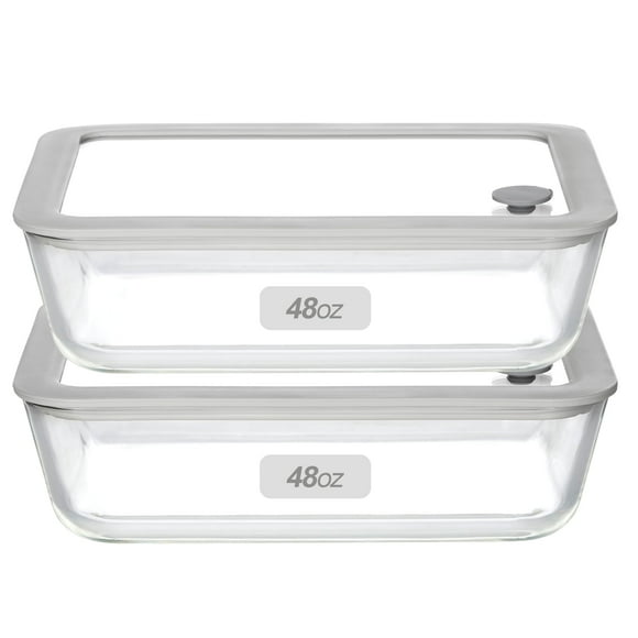 Recipiente de vidrio EcoEvo para almacenamiento de alimentos, 48 onzas, juego de 2 con tapa