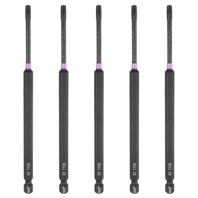 Uxcell 5pcs TT20 Torx Impact Screwdriver Bit 1/4" Hex Shank 6" Long Magnetic with Hole