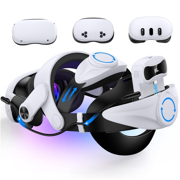 KawayeReal for Meta Quest 3/Quest 3S/Quest 2 Head Strap with Rechargeable Battery 2Pack&Charging Station,15000mAh Battery for 6-8H Playtime, Comfort VR Headset Strap