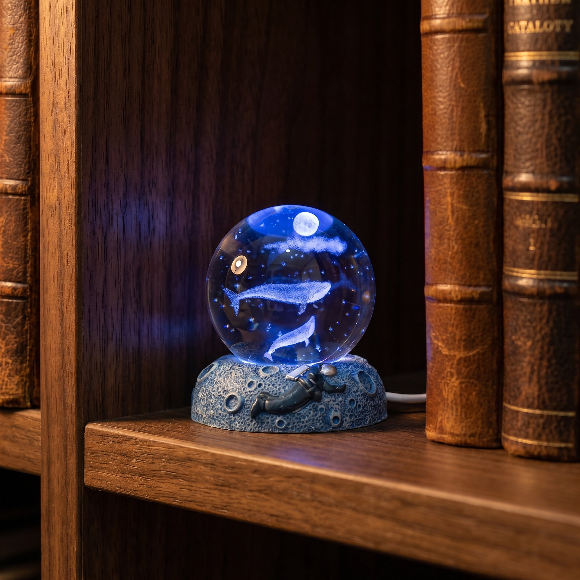 Unique Bargains Glowing Crystal Ball 3D Glass Ornament with LED Light Base Blue Style I