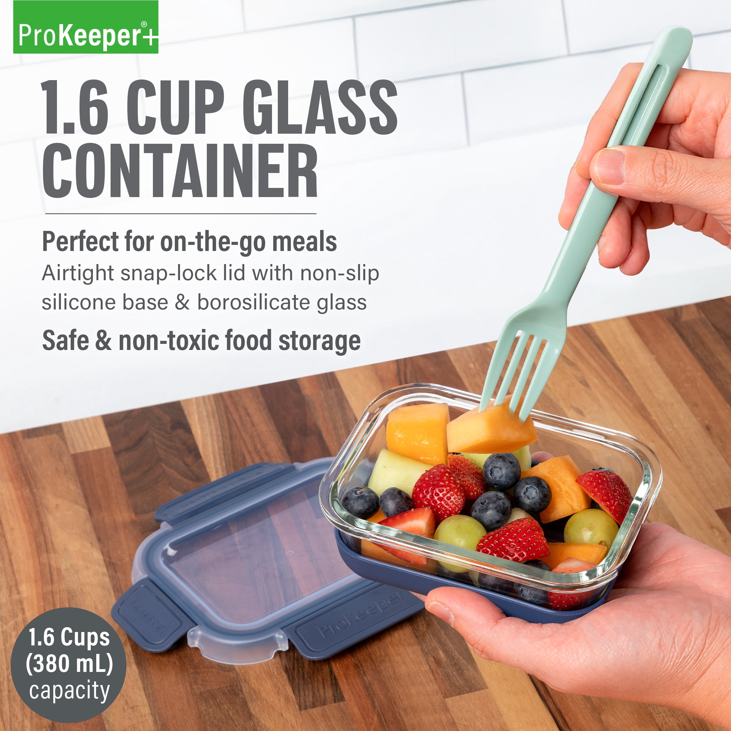 (2 pack) Prokeeper+ 1.6 Cup Glass Food Storage Container with Silicone Base, Designed to Help with Pantry Storage and Everyday Organization