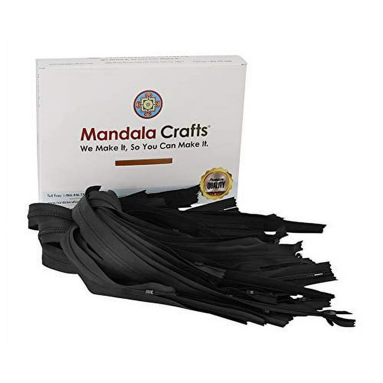 Nylon Zippers for Sewing, Bulk Zipper Supplies by Mandala Crafts (6 Inches, Black)