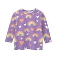 thumbnail image 4 of Abcomgle Girls Shirts Size 7-8 Crewneck Rainbow Graphic Toddler Girls T-Shirts 3/4 Sleeve Tshirt Summer Fashion Cotton Loose Tee Tops Girls 10-12 Years,Purple, 4 of 5