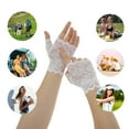 thumbnail image 4 of Unique Bargains 1 Pair Sunblock Fingerless Gloves Half Finger Thin Sun Block Driving Gloves for Women White, 4 of 5