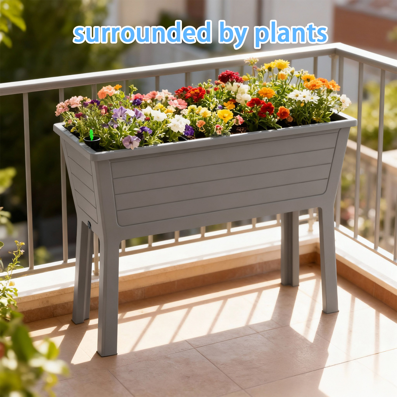 MAYEERTY Raised Garden Bed with Built-In Water Storage, UV-Resistant Planter Box for Patio Balcony Vegetable Flower Garden