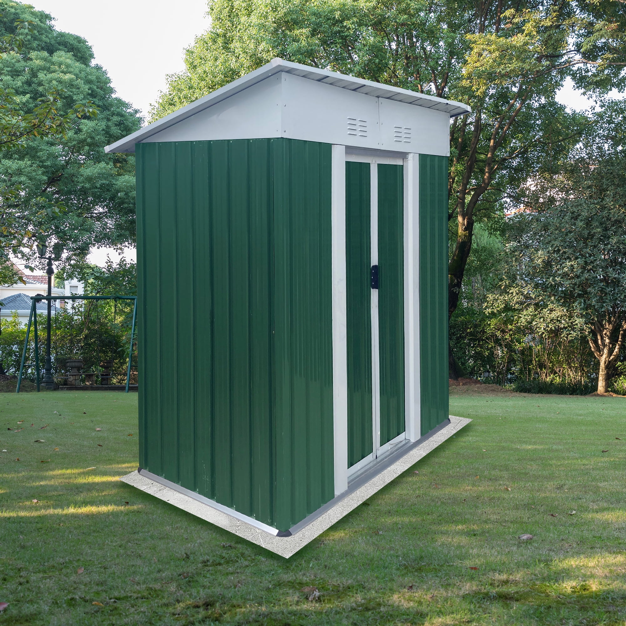 EXRACING Shed 5*3 ft Outdoor Metal Storage Shed with Double Door Steel Garden Shed Single Slope Roof,Green