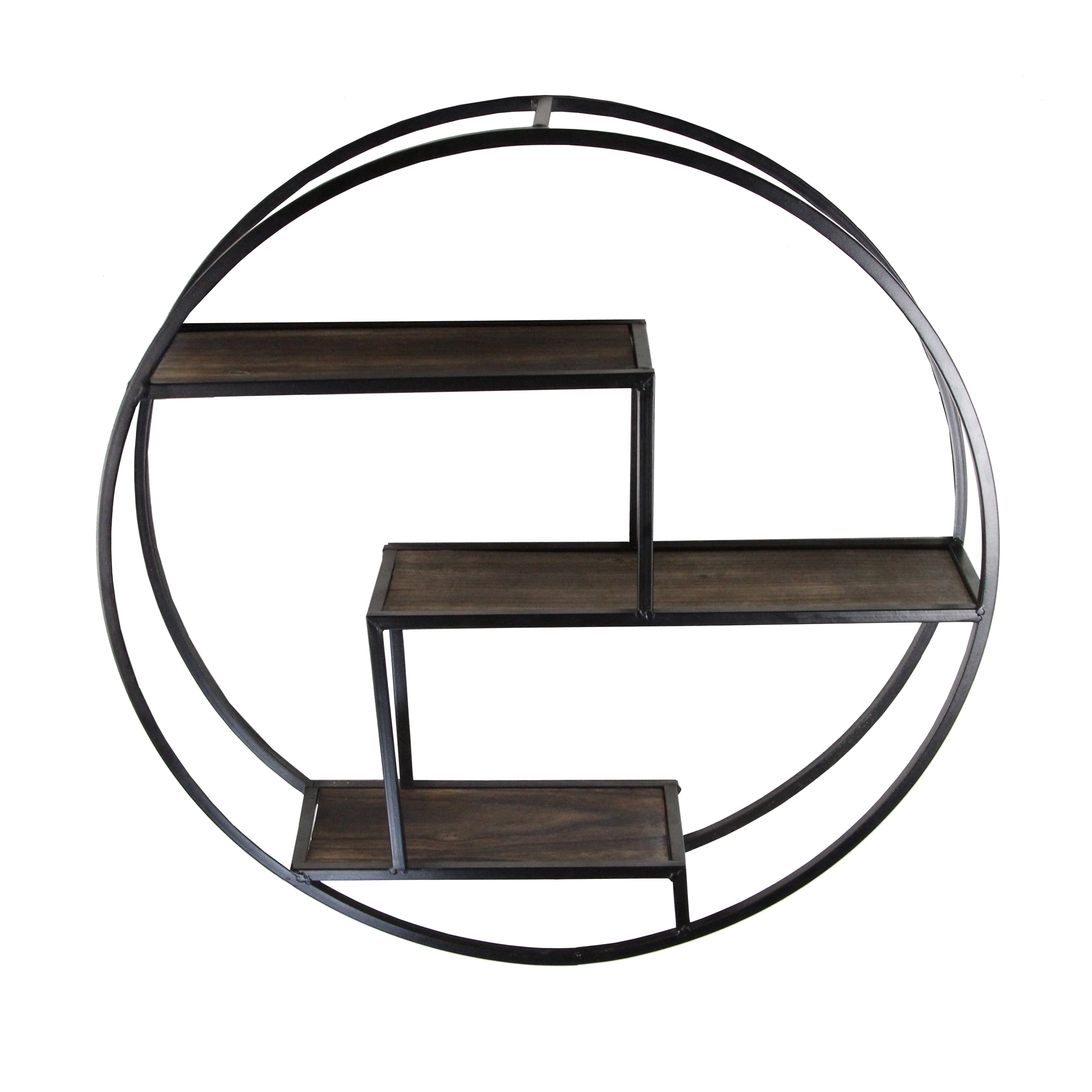 Admired By Nature 23 Inches Round wall-mounted Iron hanging storage floating shelves, Black