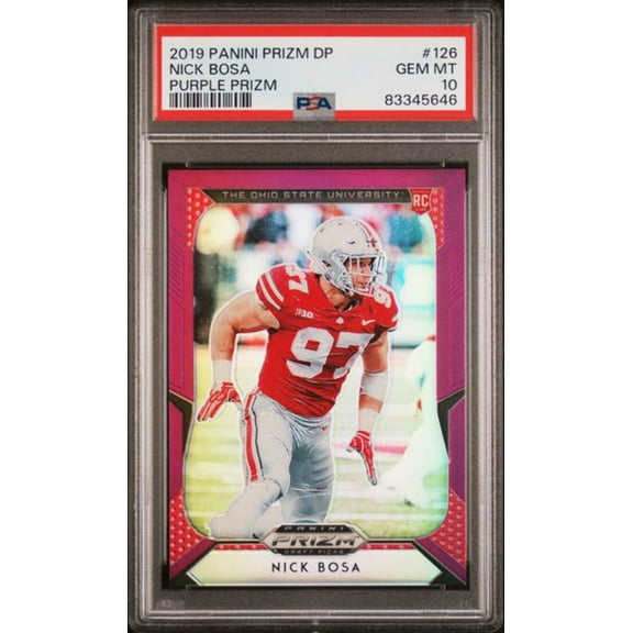 Graded 2019 Panini Prizm DP Nick Bosa #126 Purple Prizm Rookie RC Football Card PSA 10 Gem Mint