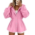thumbnail image 7 of Ghalytn Women's Fleece Lined Hooded Jacket Waist Cinched Coat Zip and Snap Button Front Long Sleeve Outerwear with Pockets, 7 of 7
