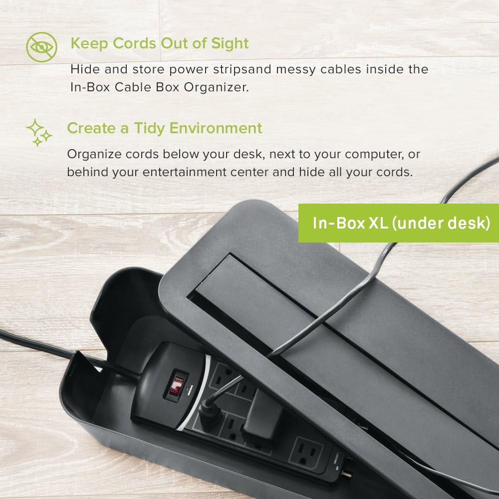 in-Box Cable Box Set with Extra Large Surge Protector Concealer Cable Management for Under Desk and Mobile Charging Station Power Strip Organizer for Desktop, Black
