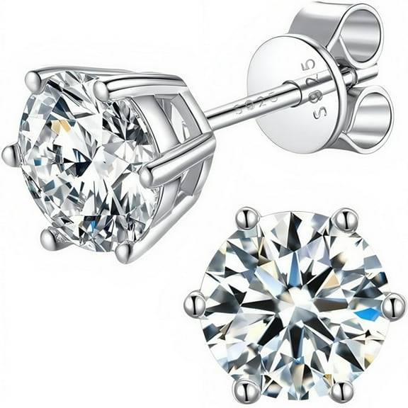 18K White Golden Plated Sparkling Moissanite jewelry 925 Sterling Silver Hypoallergenic 6-Prong Multi-Color Simulated Diamond Stud Earrings for Women/Men 4-9mm 0.6/1/2/4/6CT