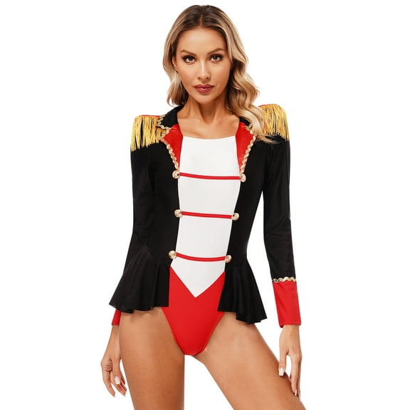 Mufeng Women Adults Circus Ringmaster Outfits Bodysuit Halloween Carnival Party Fancy Dress Black XL
