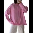 thumbnail image 1 of Camisetas de Larga Extragrandes para Mujer, Camisetas Básicas de Cuello Redondo, Tops de Otoño, Ropa Informal de Entrenamiento Y2K. Rosa M, 1 of 10