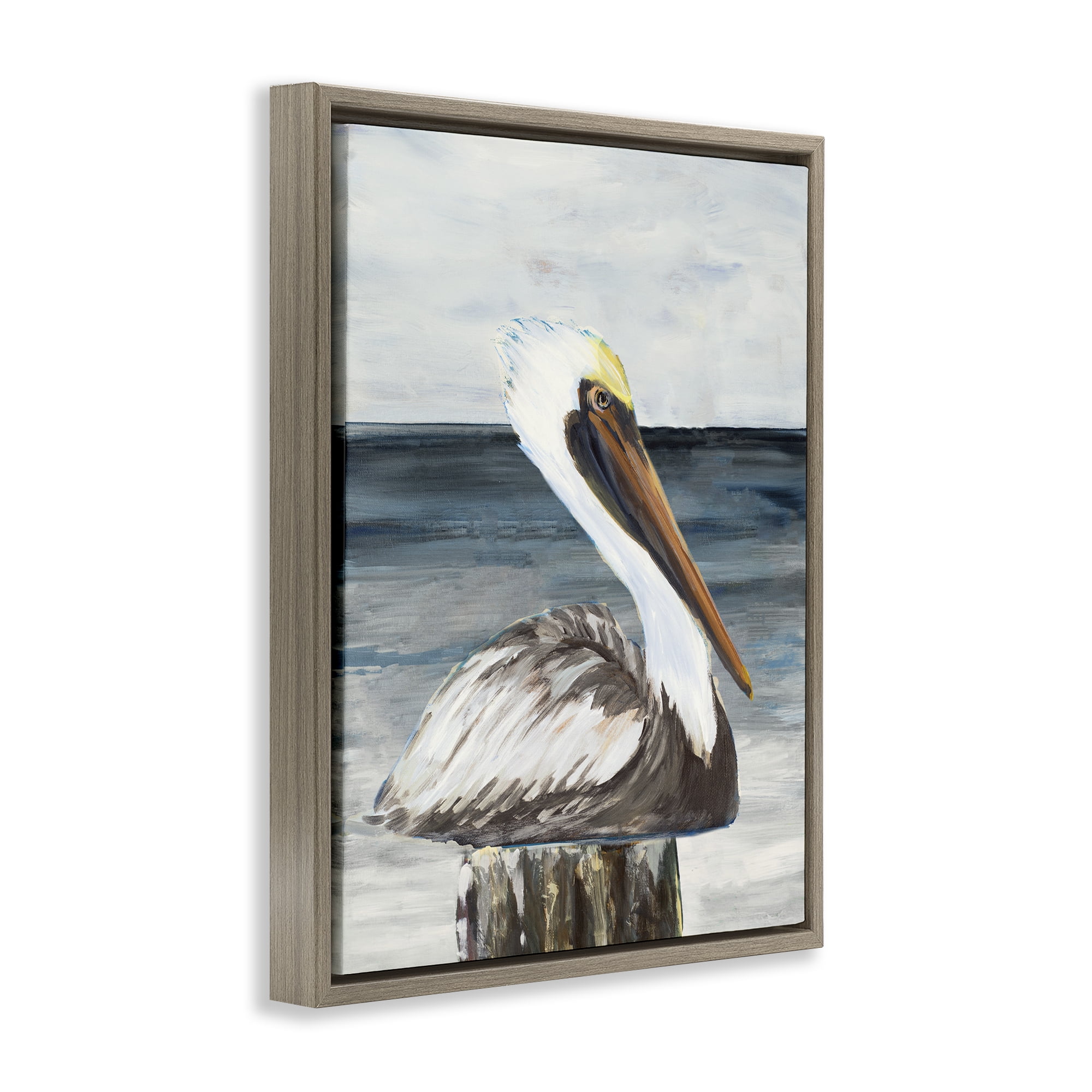 Stupell Industries Resting Beach Pelican Animals & Insects Painting Brown Floater Framed Canvas Art Print Wall Art, 25 x 31
