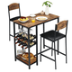 thumbnail image 1 of Juego de Mesa de Bar para 2 Personas con Almacenamiento - Mesa Rectangular y 2 Sillas Altas, Marrón, 1 of 17