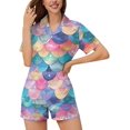 thumbnail image 1 of SKQIT Womens Short Sleeve Pajama Sets, 2 Piece Cute Print Soft Satin Button Down Shirt and Shorts Sleepwear Sets, 1 of 8