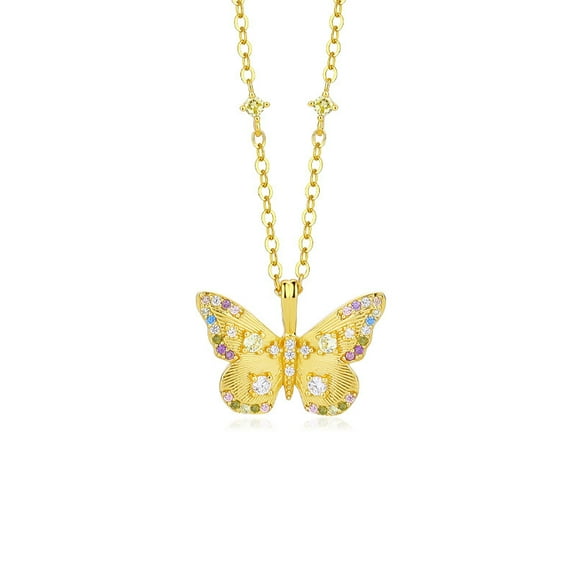 S925 Sterling Silver Vintage Butterfly Necklace for Women, Colorful Zircon Luxe Collarbone Chain, Cross-Border Niche Pendant