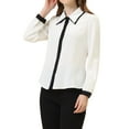 thumbnail image 4 of MODA NOVA Juniors Contrast Collar Long Sleeve Office Button Down Shirt White L, 4 of 6