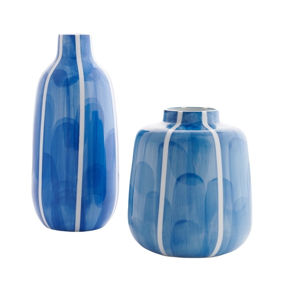 SAFAVIEH Saori Brushed Ceramic Vase, Set of 2, Blue/White
