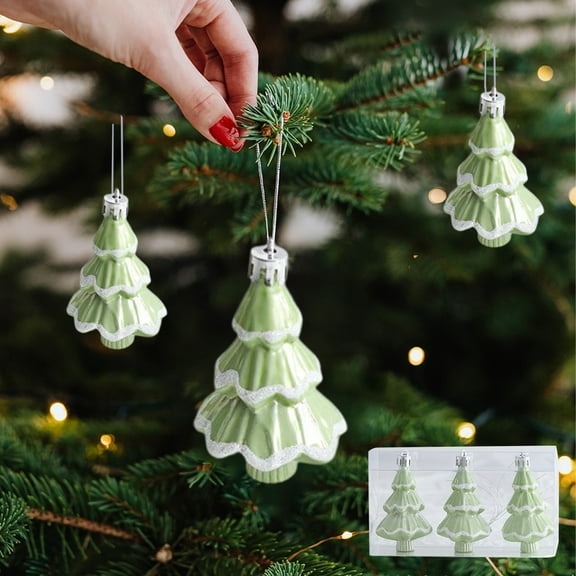 HongHeng Clearance Under $2.00 Green Christmas Tree Decoration Set 3 Pcs PVC Material Festival Living Room Decoration Christmas Tree Decoration
