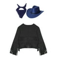thumbnail image 2 of iiniim Girls Cowboy Cowgirl Halloween Costume Wild Western Sheriff Tassels Fringe Coat with Bandana Hat Outfits Black&Blue 10, 2 of 7