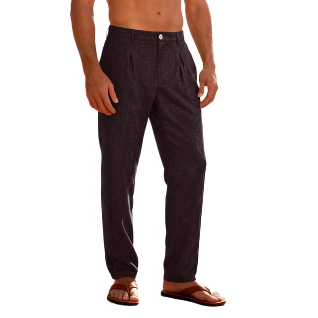 Wide Leg High Waisted Pants for Women Linen Drawstring Trousers, Casual Solid Color Long Pants with Pockets