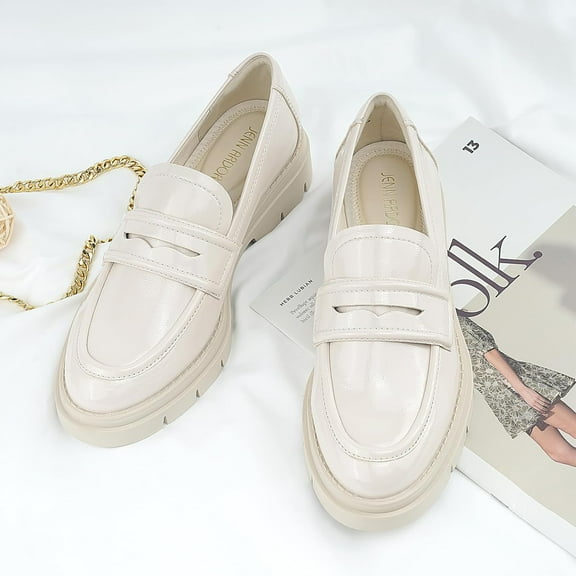 JENN ARDOR Women's Chunky Loafers Slip On Lug Sole Penny Loafer Comfort Casual Round Toe Mid Heels Platform Work Shoes