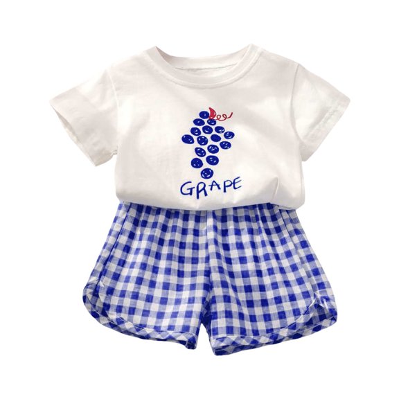 GXWEA Girl's Playful Fruit Graphic Tee with Colorful Plaid Shorts Summer Set, 4-5 Years