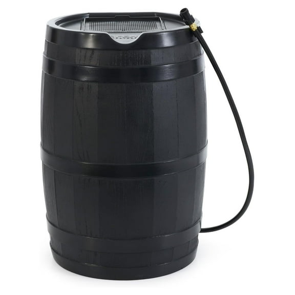 45 Gallon Heavy Duty Rain Water Catcher Container with Hose and Debris Screen for Outdoor Plants, Garden, and Landscapes (RC45-BLK) Black