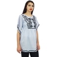 thumbnail image 5 of Phagun Women's Summer Aari Work Blue Handkerchief Sleeve Cotton Tunic Top-4, 5 of 9