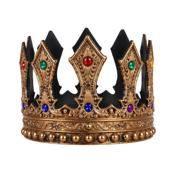 Vintage Baroque Style King Crown with Ornate Detailing and Faux Gemstone Embellishments for Costume Parties Masquerade Events Cosplay Accessories